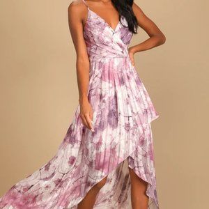 Lulus An Enchanting Dream Purple Multi Print High-Low Maxi Dress - Size S